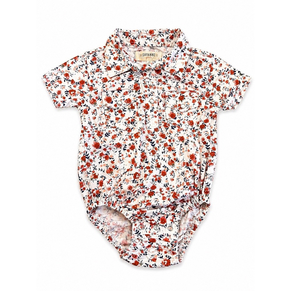 Shyanne Infant Girls Western Floral Bodysuit 12M Pearl Snap Cowgirl‎